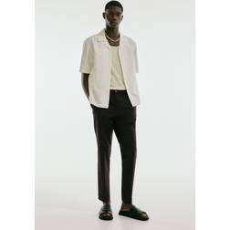 H&M Regular Fit Cropped Cotton Trousers - Brown