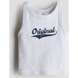 H&M Tanktop I Bomull Med Tryck - Ljusgrå
