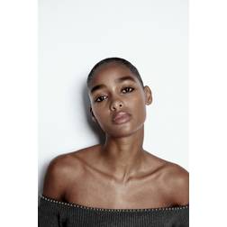 H&M Bead-Detail Off-The-Shoulder Top - Mörkgråmelerad