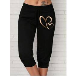 Shein Damen Lässig Hose Herzmuster und Kordelzug - Taille