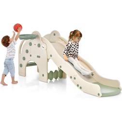 Cwy Slide Outdoor 4 in 1 Rutschkana för Barn and Tunnel and Basketbåge 187,5 x 75 x 77,5 cm Grön