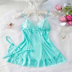 Shein Women Sexy Solid Color Lace Sleepwear Set - V Neck