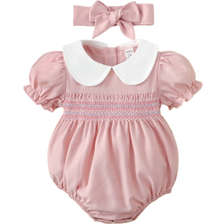 Shein Baby Contrast Peter Pan Collar Puff Sleeve Bodysuit & Headband