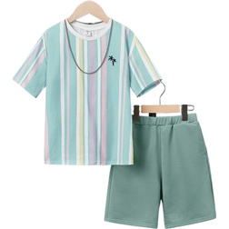 Shein Tween Boys Playful Vacation Style Short Sleeve TShirt and Shorts