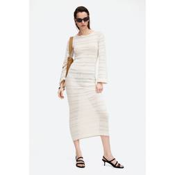H&M Hålstickad Klänning Med Snörning - Beige