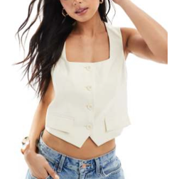 Stradivarius Short Vest with A Square Cut Neckline - Yellow