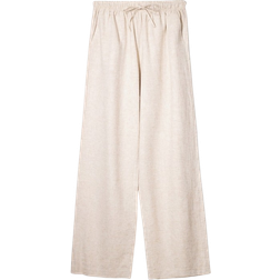 Bershka Tie Waist Wide Leg Linen Rich Trousers - Sand