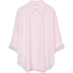 Stradivarius Linen Blend Shirt - Dark Fuchsia