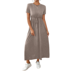 Shein Womens Summer Casual Solid Color Drawstring Waist Dress