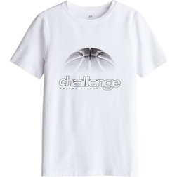 H&M Hvit T-shirt bomull med trykk 146/152 10-12Y