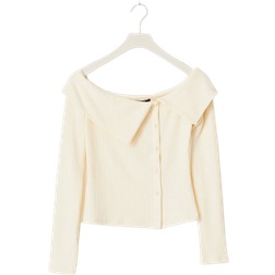 Gina Tricot Off Shoulder Rib Top - Cremefarvet