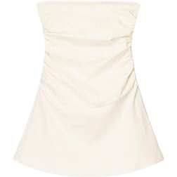 Bershka Stretch Gathered Mini Dress with Bandeau Neckline - Cream