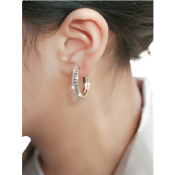 Shein 1pair Glamorous Cubic Zirconia Decor Cuff Hoop Earrings For Women For Wedding Party