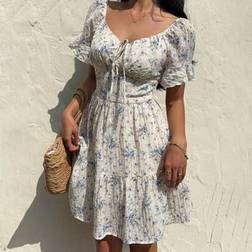 Shein Damen Sommerurlaubs Stil Blumen Strukturkleid - Blau