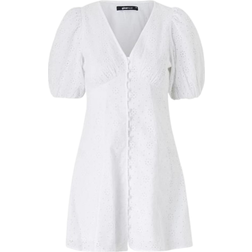 Gina Tricot Miniklänning I Broderie Anglais Med Långa Ärmar - Vit/A