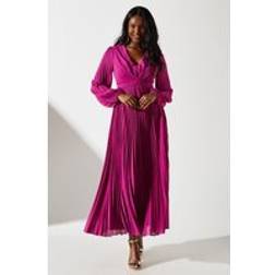 Coast Pleated Wrap Front Dress - Magenta