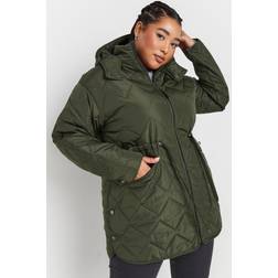 Yours Midi Quilted Padded Jacket - Khaki Green