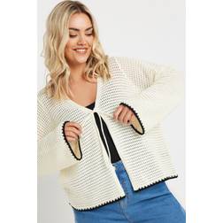 Yours Crochet Tie Front Cardigan - White