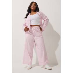 Yours Stripe Wide Leg Trousers - Pink/White