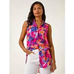 Roman Floral Print Sleeveless Blouse - Pink