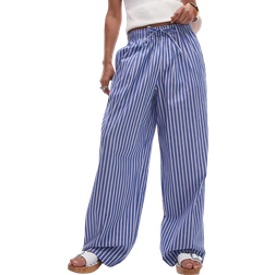 Topshop Poplin Pull On Wide Leg Trouser - Dark Blue