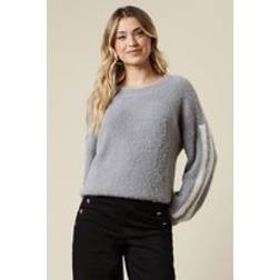 Dorothy Perkins Womens Stripe Sleeve Cosy Crew Neck Jumper - Grey Marl