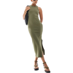 New Look Rib Jersey Racer Midi Dress - Khaki Green