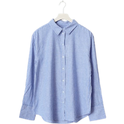 Gina Tricot Linen Blend Shirt - Marinblå/Vit