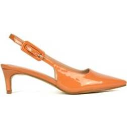 XY London Kelly Low Kitten Heel Slingback Pointed Toe Court Shoes - Peach