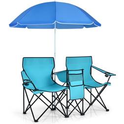Campingstol Med Parasol Dobbelt Klapstol Med Drikkeholder Turkis