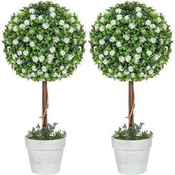 Homcom Rose Flower in Pot White Artificial Plant 2pcs