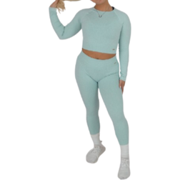 Miss On Cute Ribbed Seamless Tights - Light Blue
