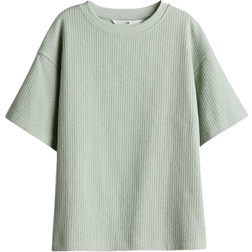 H&M Strukturstickad T-shirt - Ljus Dimgrön