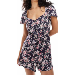 ASOS DESIGN Button Through Mini Tea Dress - Navy Rose Print/Multi