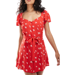 ASOS DESIGN Button Through Mini Tea Dress - Red Ditsy Floral Print/Multi
