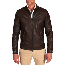 D'Arienzo Smooth Effect Leather Jacket - Dark Brown