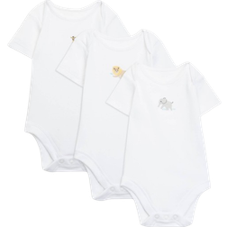 John Lewis Baby Safari Animal Embroidery Short Sleeve Bodysuits, Pack of 3, White
