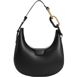 Charles & Keith Kora Metallic Accent Moon Bag - Black