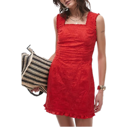 Topshop Square Neck Embroidery Mini Dress - Red