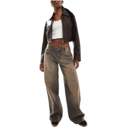 Bershka Baggy Wide Leg Jeans - Washed Brown