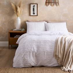 Dunelm Alton Tufted Stripe Quilt Cover Set - Bedspread White (220x230cm)