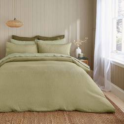 Dunelm Larken Seersucker and Pillowcase Set - Soft Olive Duvet Cover Green (260x220cm)
