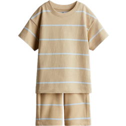 H&M 2-Delt Sæt Med T-Shirt Og Shorts - Beige