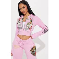 Ed Hardy Tiger Roar Zip Up Hoodie - Pink