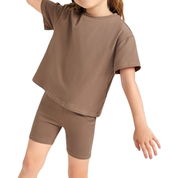 Shein Toddler Girls Cotton Drop Shoulder Top Cycling Shorts Set