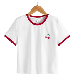 Shein Girls Cherry Print Contrast Binding T-Shirt