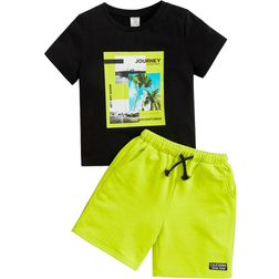 Shein Young Boy Coconut Tree Letter Graphic Tee Shorts