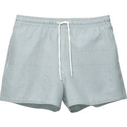 Pull&Bear Seersucker Striped Swim Shorts - Green