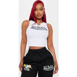 Von Dutch Ribbed Notch Neck Tank Top - White
