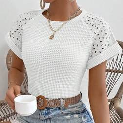 Shein Damen Kurzarm Rundhals Raglanärmel Lässig T-Shirt - Unifarben